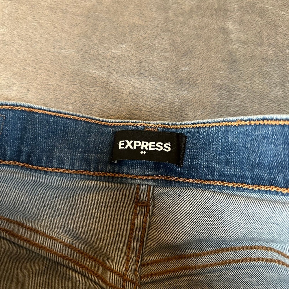 Express‎ Skinny High Rise Jeans Womens Size 4 Regular Blue Raw Hem Stretch